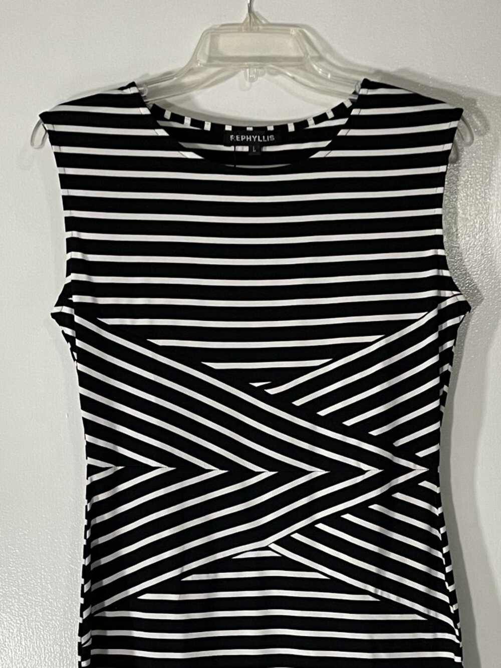 NWT Rephyllis Women’s Black White Striped Sleeveless Fitted Dress Size Large